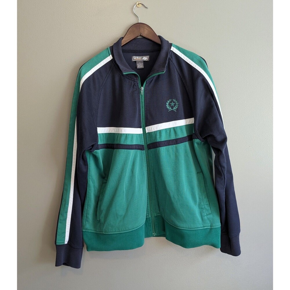 Urban Pipeline Mens Track Jacket XL Green Blue Striped Zip Up Colorblock Coat